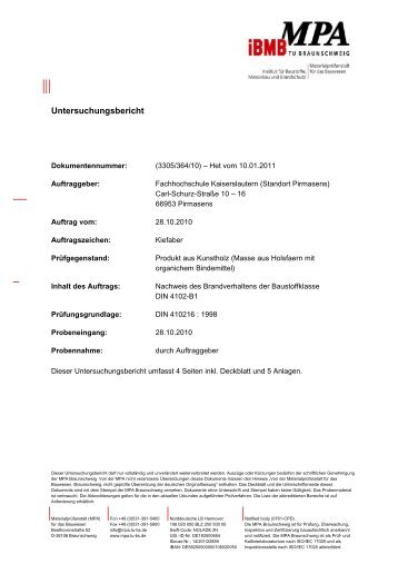 Orientierende Brandschachtversuche (MPA - Prüfbericht; P D F, 421