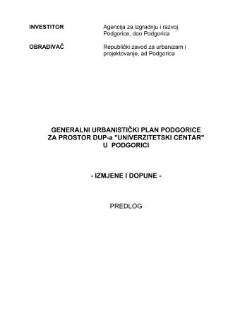 GENERALNI URBANISTIČKI PLAN PODGORICE ZA ... - Podgorica