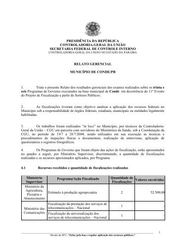 relatório de fiscalização nº 189 município de conde - pb ministério ...