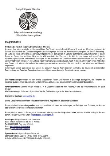 Programm 2012 - Das Labyrinth-Projekt Wetzlar