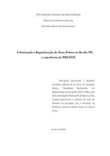 Urbanização e Regularização de Áreas Pobres no Recife, PE: a ...