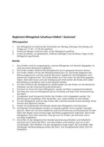 Reglement Mittagstisch Feldhof - Volketswil