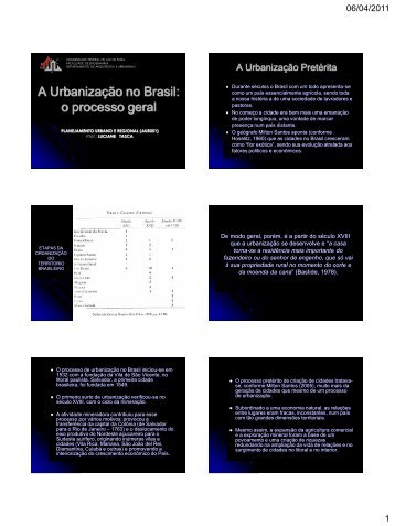 A Urbanização no Brasil: o processo geral - Universidade Federal ...