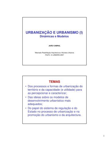 URBANIZAÇÃO E URBANISMO (I) - Mestrado em Reabilitação de ...