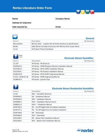 Literature Order Form - Nortec