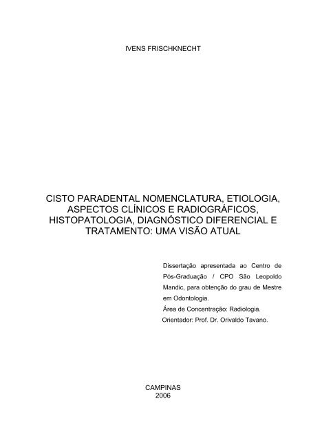 cisto paradental nomenclatura, etiologia, aspectos clínicos e ...