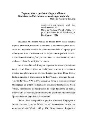 O pictórico e o poético diálogo apolíneo e dionisíaco do Esteticismo ...