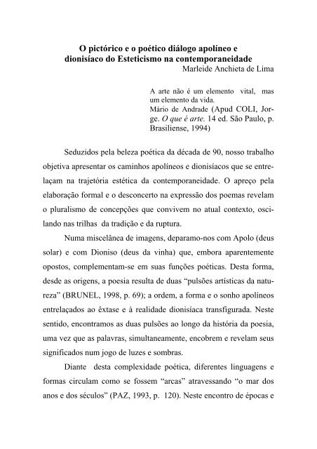 O pictórico e o poético diálogo apolíneo e dionisíaco do Esteticismo ...