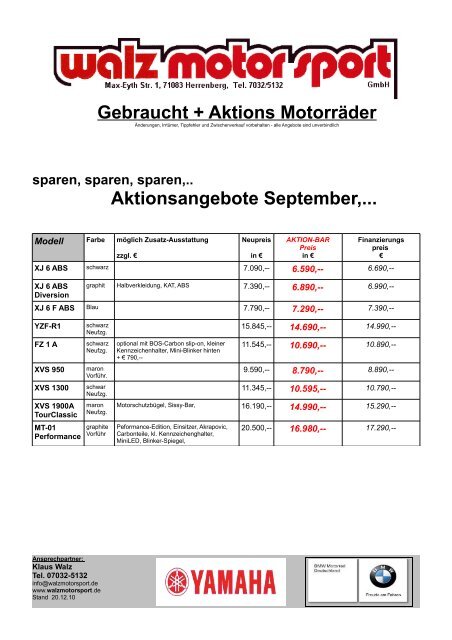 Gebraucht + Aktions Motorräder - walz  motor sport gmbh