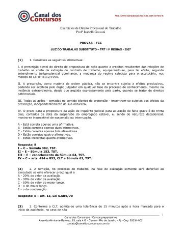 Exercícios de Direito Processual do Trabalho Profª Isabelli Gravatá 1