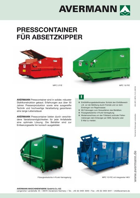 PRESSCONTAINER FÜR ABSETZKIPPER