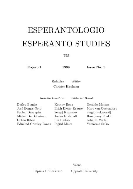 ESPERANTOLOGIO ESPERANTO STUDIES - La Esperanta Gazetejo
