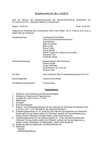 Hauptausschuss vom 20.02.2012 - Wankendorf