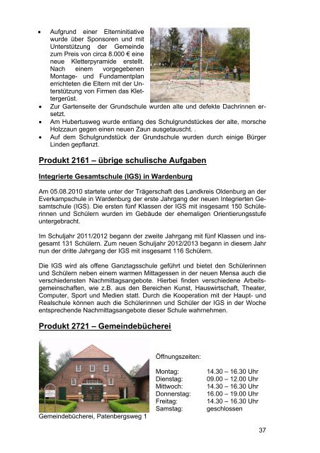 Der Rückblick der Gemeinde Wardenburg auf das Jahr  2012