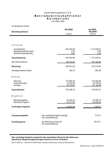 Betriebswirtschaftlicher Kurzbericht