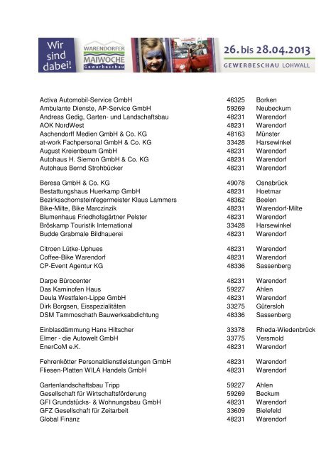 Liste Internet, 10.4.2013 - Warendorf
