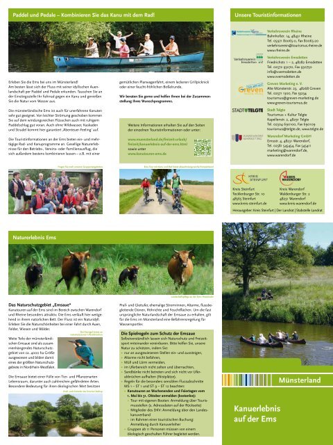 Den Flyer "Kanuerlebnis auf der Ems" - Stadt Greven
