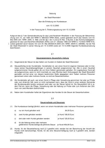 Satzung der Stadt Warendorf über die Erhebung von Hundesteuer ...