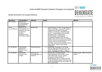 Wochenplan für Wartaweil mehr Wert Demokratie