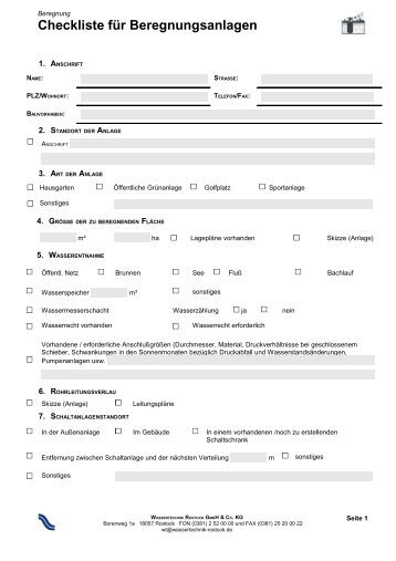 Beregnungsanlagen Checkliste.pdf - Wassertechnik und Bau GmbH ...