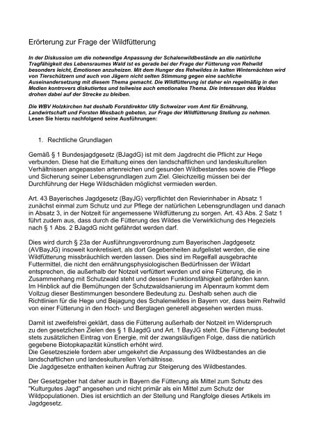 Erörterung zur Frage der Wildfütterung