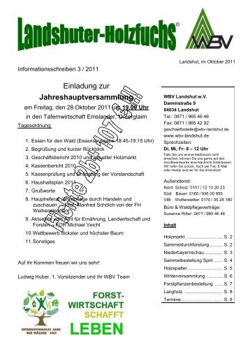 Einladung zur Jahreshauptversammlung - WBV Landshut wV