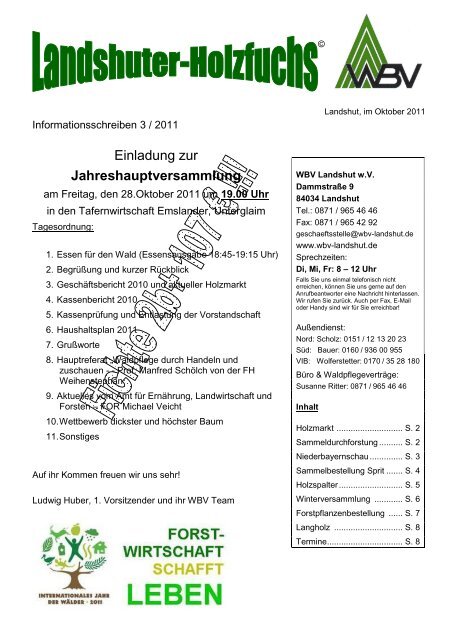 Einladung zur Jahreshauptversammlung - WBV Landshut wV