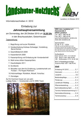 Einladung zur Jahreshauptversammlung - WBV Landshut wV