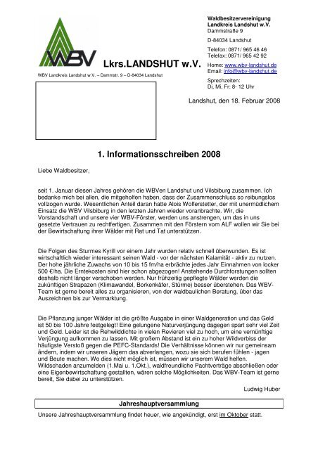 1. Informationsschreiben 2008 - WBV Landshut wV