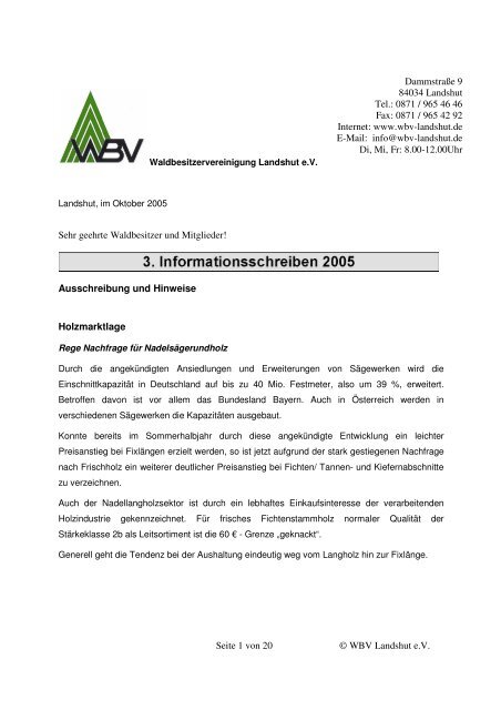 Seite 1 von 20 © WBV Landshut e.V. Sehr geehrte Waldbesitzer und ...