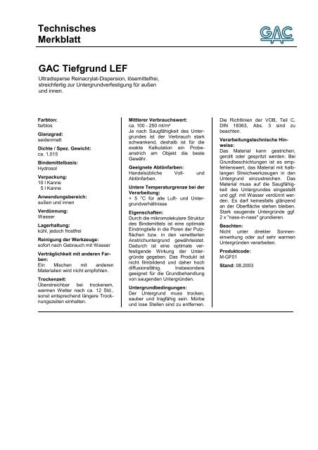 Technisches Merkblatt GAC Tiefgrund LEF