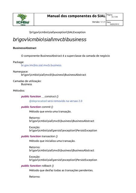 Instituto Chico Mendes Manual dos componentes do SIAL - ICMBio