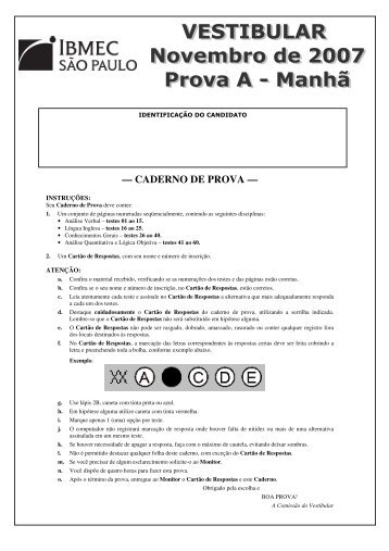 — CADERNO DE PROVA — - Apoio Escola