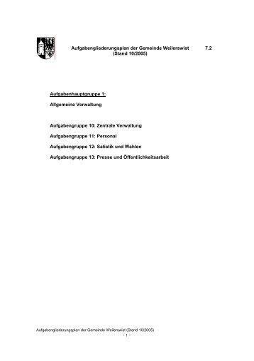 7.2 Aufgabengliederungsplan - Gemeinde Weilerswist