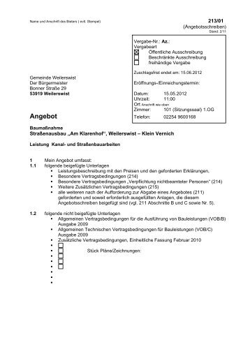 Name und Anschrift des Bieters ( evtl - Gemeinde Weilerswist