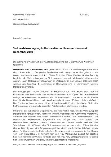 presseinformation 4.12.2010 - Gemeinde Weilerswist