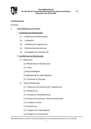 4.1 Geschäftsordnung für den Rat der Gemeinde Weilerswist und ...