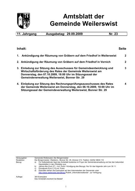 Amtsblatt 23.2009 - Gemeinde Weilerswist