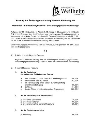 Bestattungsgebührenordnung - Stadt Weilheim an der Teck