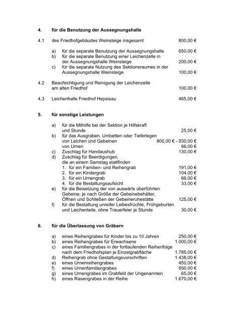 Bestattungsgebührenordnung - Stadt Weilheim an der Teck