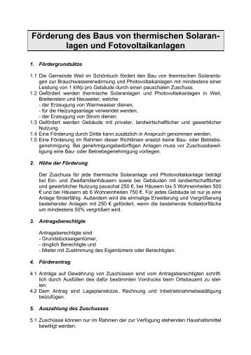 FÃ¶rderrichtlinie zum Bau von Solar- und Photovoltaikanlagen