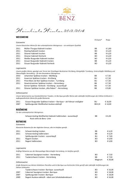 Weinpreisliste als PDF laden - Weingut Benz