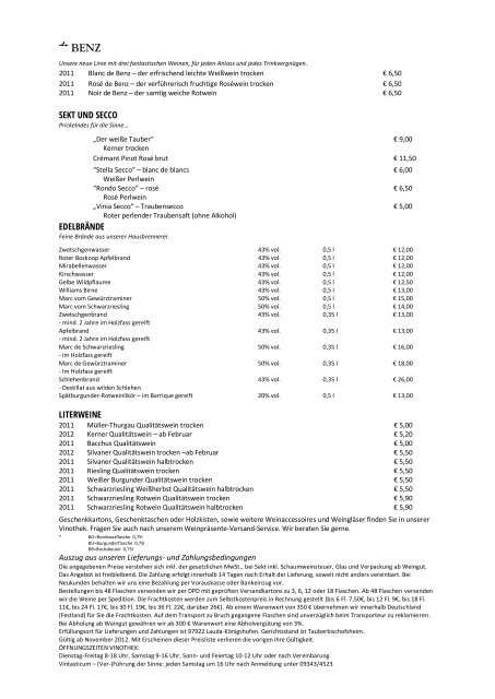 Weinpreisliste als PDF laden - Weingut Benz