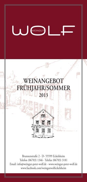 WEINANGEBOT FRÜHJAHR/SOMMER - Weingut Peter Wolf