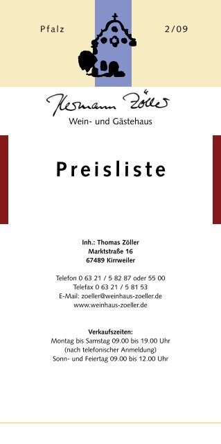 Preisliste - Wein- und Gästehaus Zöller