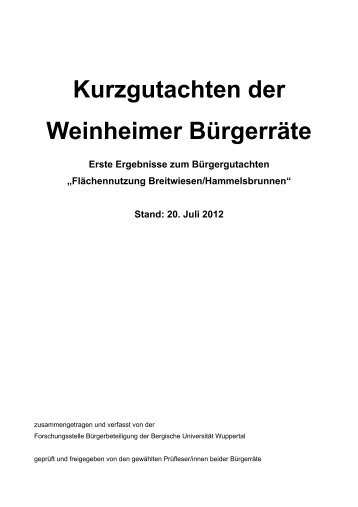 Kurzgutachten der Weinheimer Bürgerräte - Stadt Weinheim