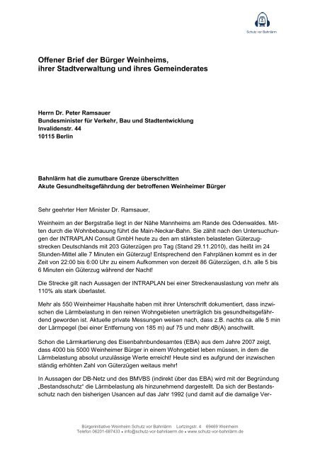 Offener Brief an Minister Dr Ramsauer - Stadt Weinheim