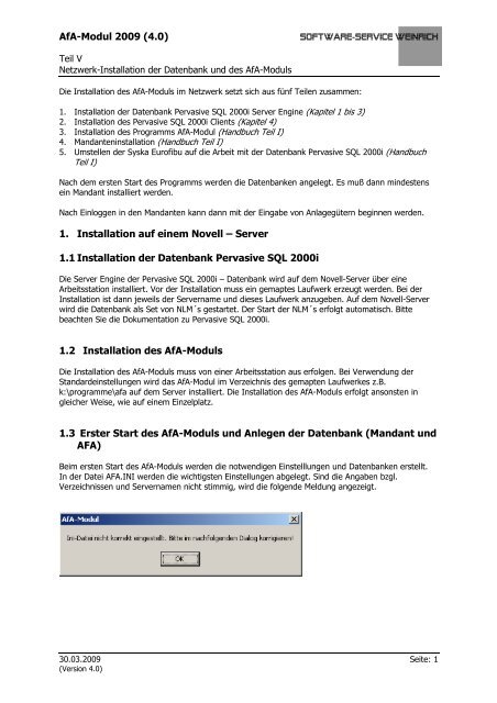 Netzwerkinstallation der Datenbank und des AfA-Moduls - Software ...