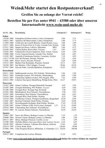 Restposten 1-10 - Wein & Mehr