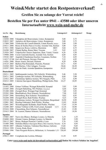 Restposten 1-10 - Wein & Mehr